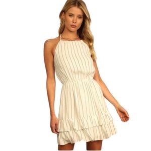 Yellow Striped Sundress Halter Open Back Dress Sundress S